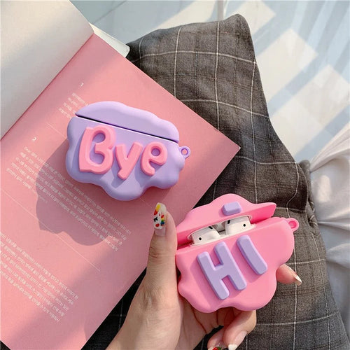 AirPod 2 Case 3D HI BYE Cloud Letter Cartoon Soft Silicone Wireless Earphone Cases For Airpods Case Cute Cover